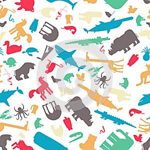 Animal pattern. Beast background seamless. cute cartoon animals.Â jungle and forest Wild nature. Fauna of Different Continents.